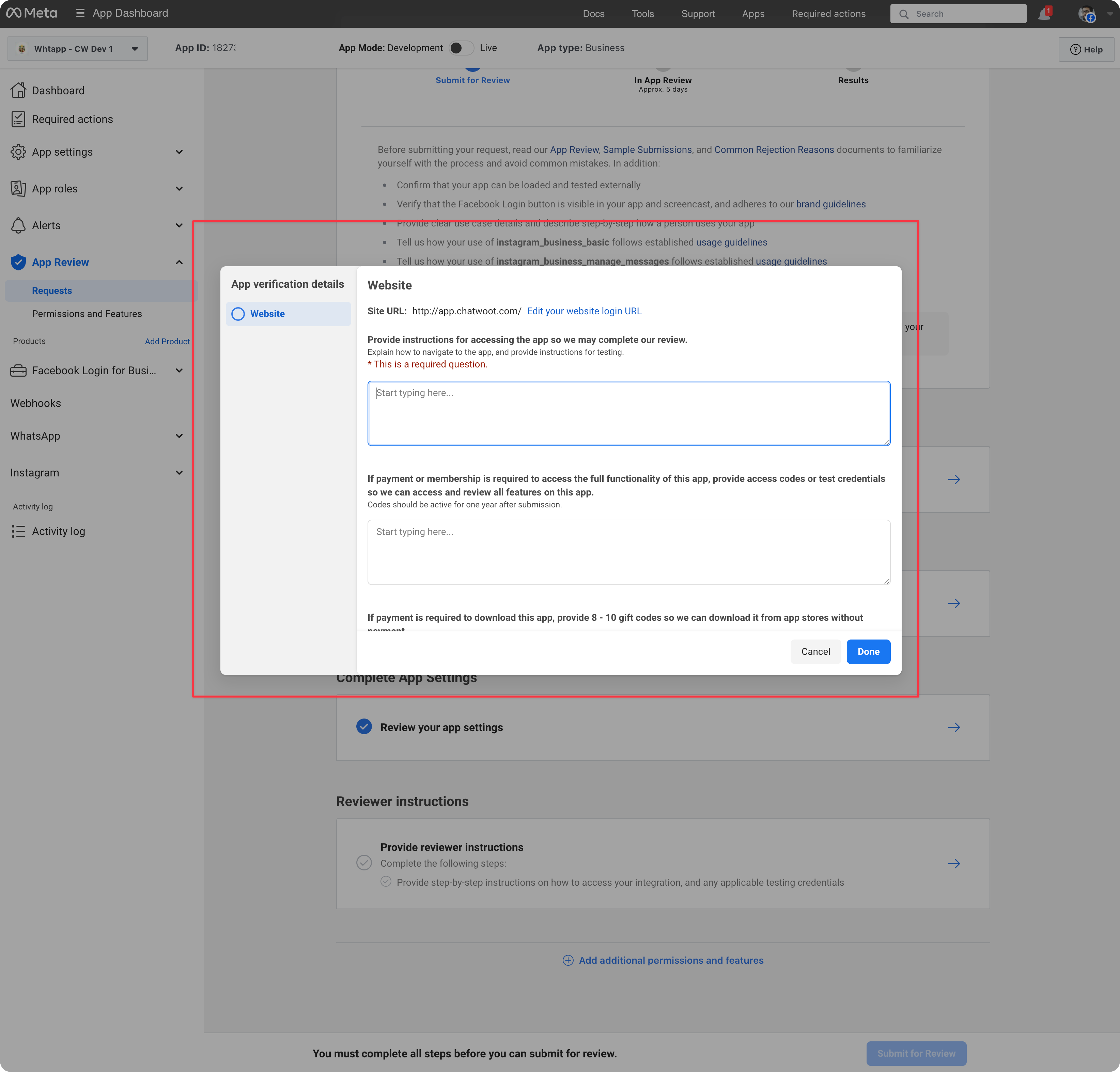 Review instructions details