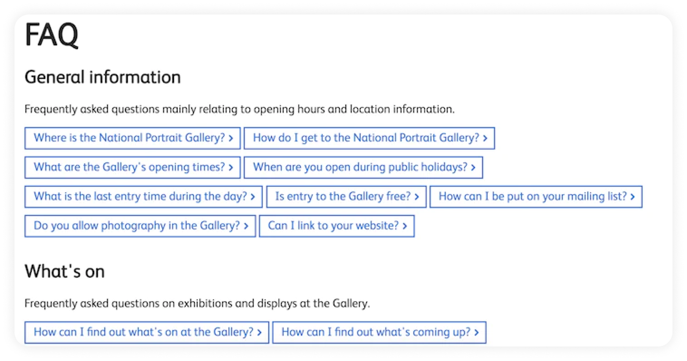 the screenshot of faq page of national portrait gallery