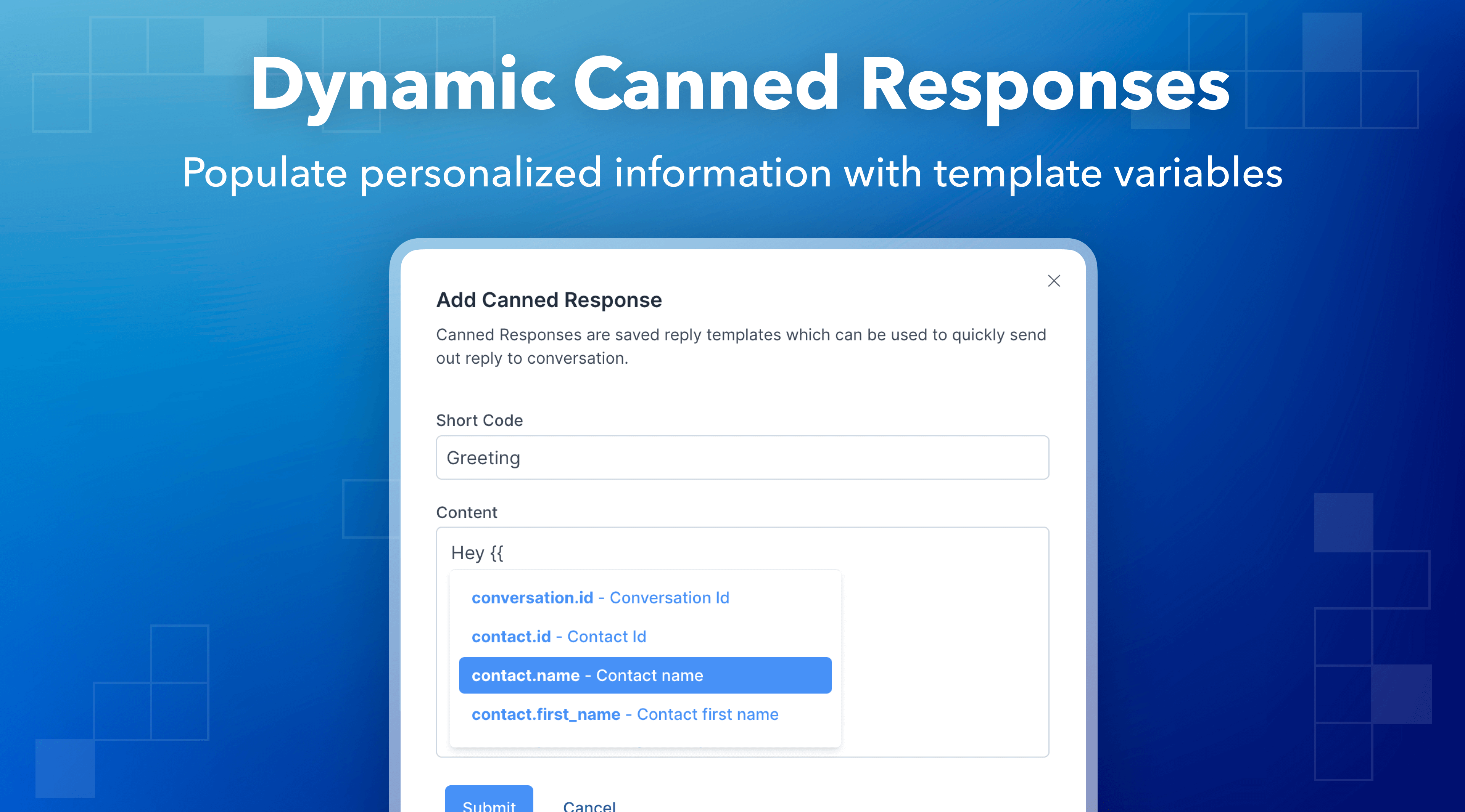 template variables for canned responses