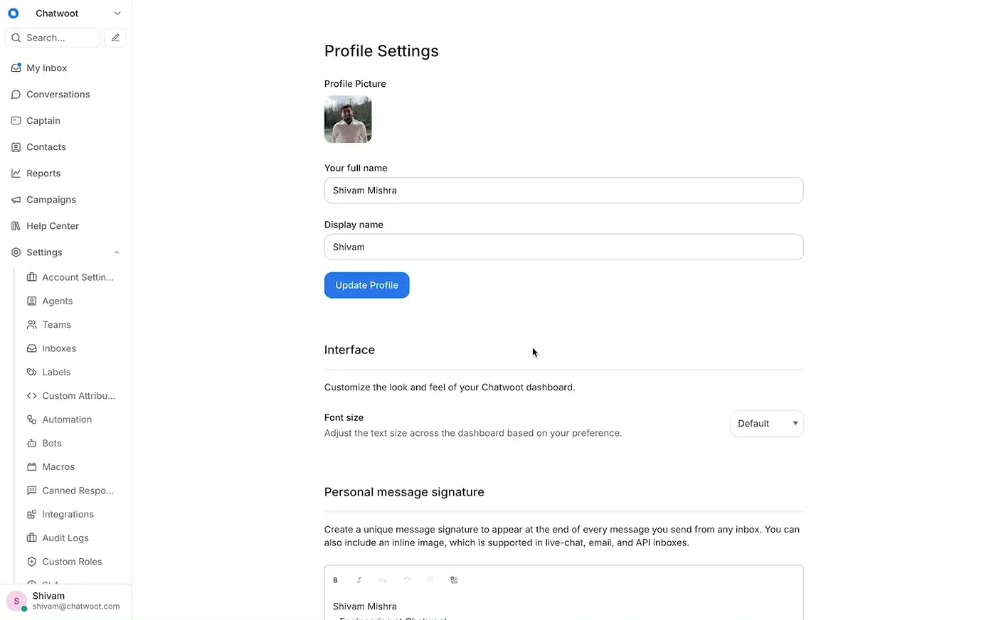A video demo of updating font size on Replynivo Dashboard