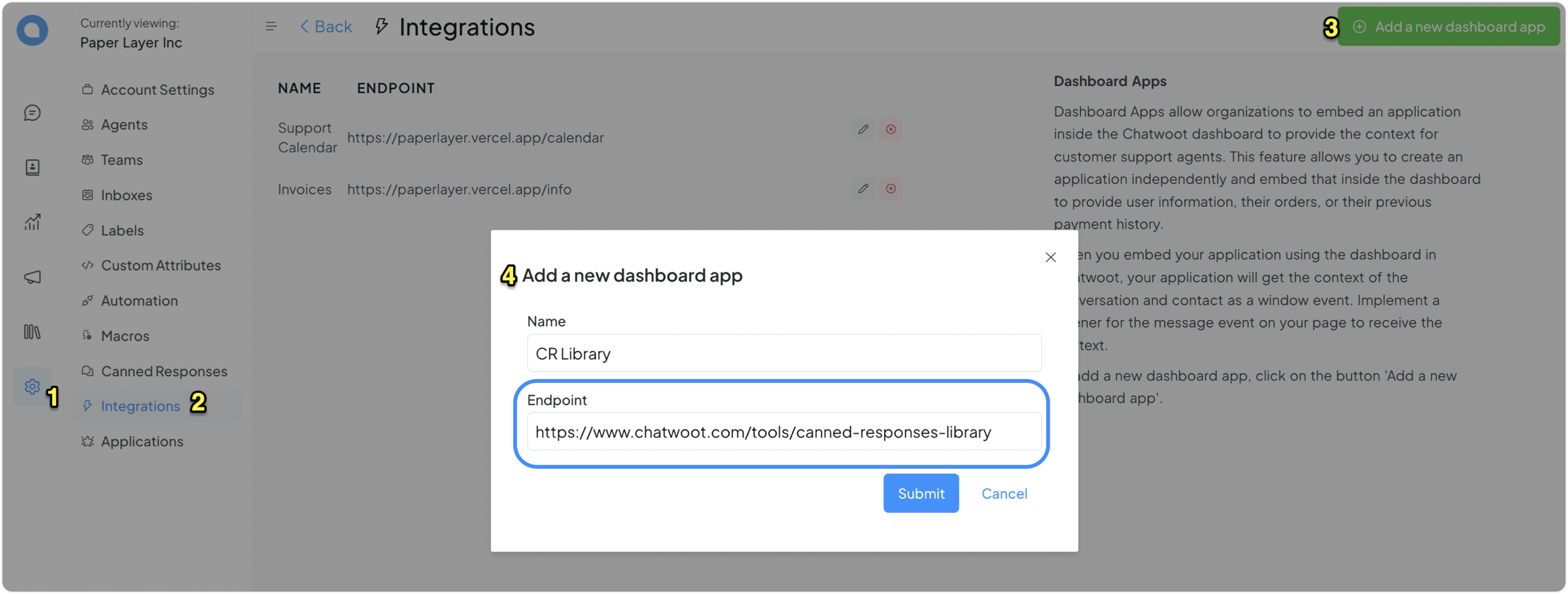 adding a dashboard app in Replynivo